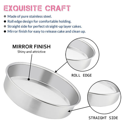 8 Inch Cake Pan Set of 3, E-far Stainless Steel Round Layer Cake Baking Pans, Non-Toxic & Healthy, Mirror Finish & Dishwasher Safe 🍁 All In One Marketplace Canada