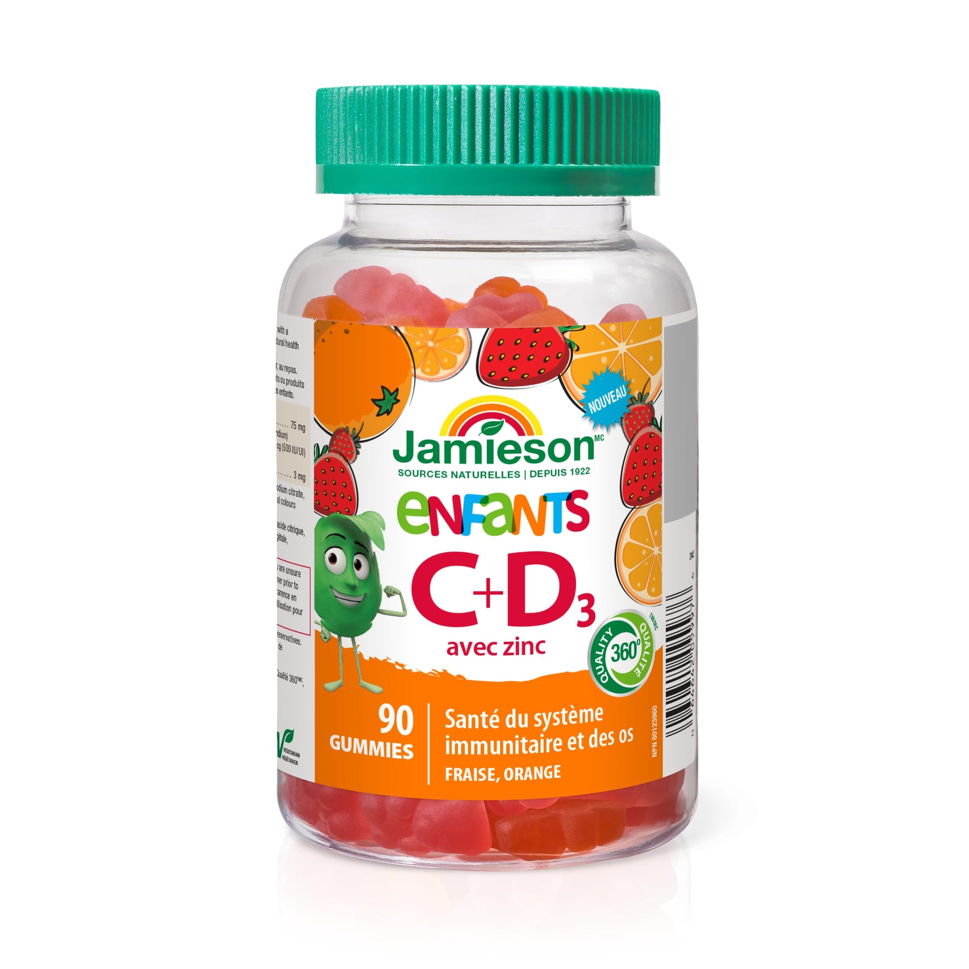 Jamieson Kids Immune Gummies with Vitamin C, Vitamin D & Zinc, 90 Gummies, Strawberry and Orange Flavours, Supports Immune Health, Strong Teeth and Bones, Helps in Wound Healing. Vegetarian, Non-GMO - Available at All In One Marketplace Canada