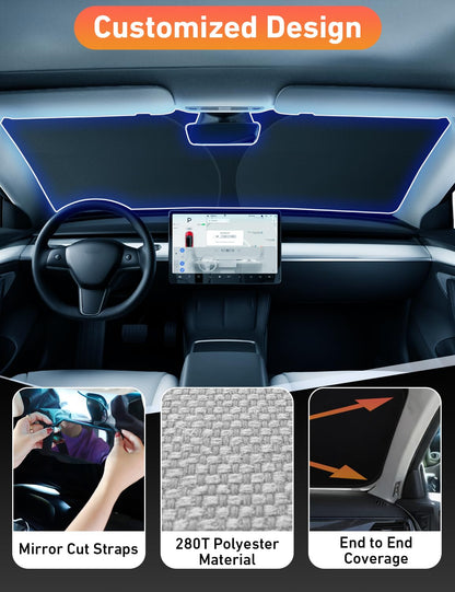 EcoNour Tesla Windshield Sunshade | 240T Polyester Shield for Model 3/Y | Superior UV & Heat Protection