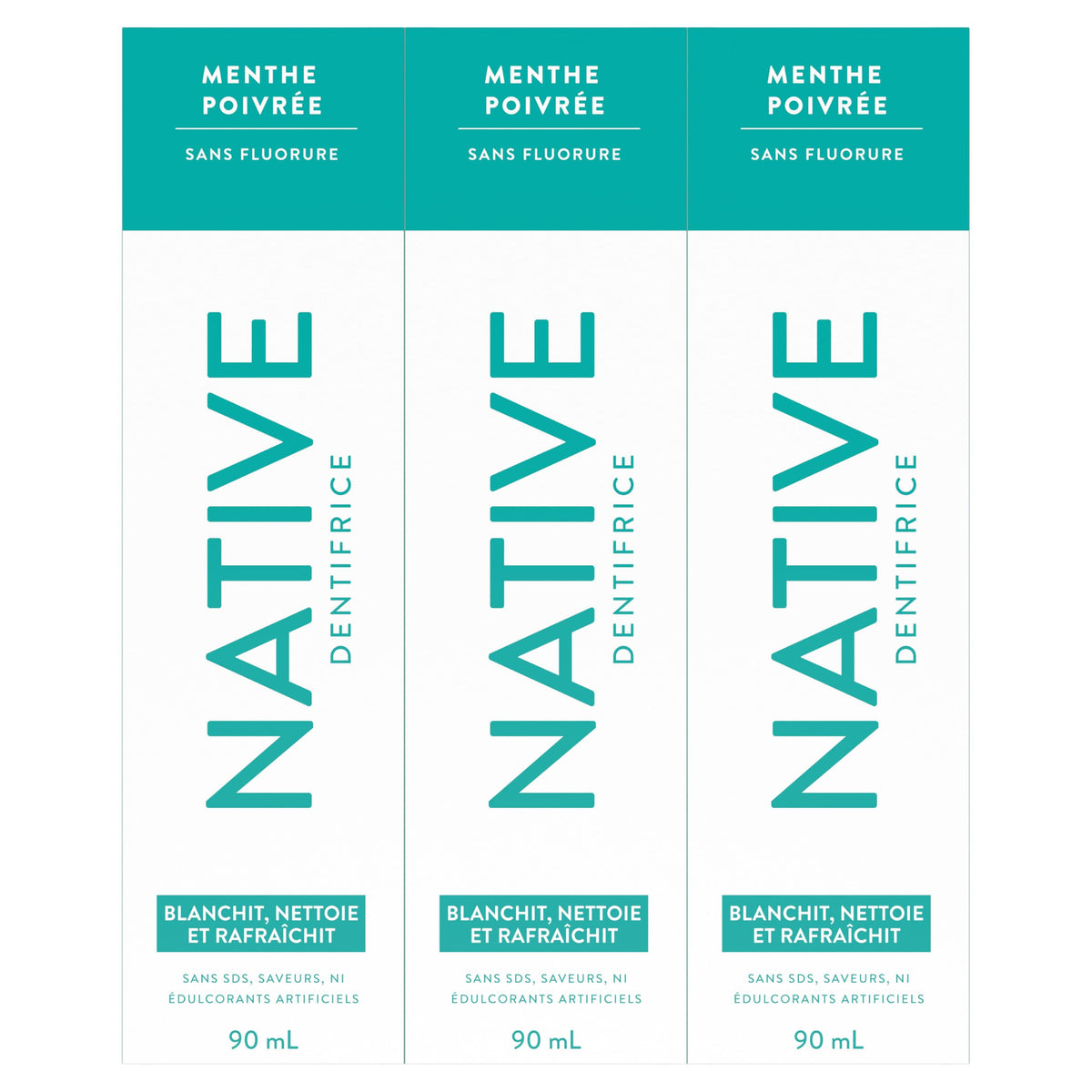 Native Fluoride Free Toothpaste, Peppermint Flavor, 90mL 3 Pack 🍁 All In One Marketplace Canada