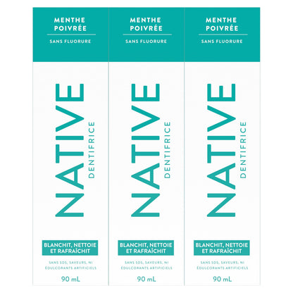 Native Fluoride Free Toothpaste, Peppermint Flavor, 90mL 3 Pack 🍁 All In One Marketplace Canada