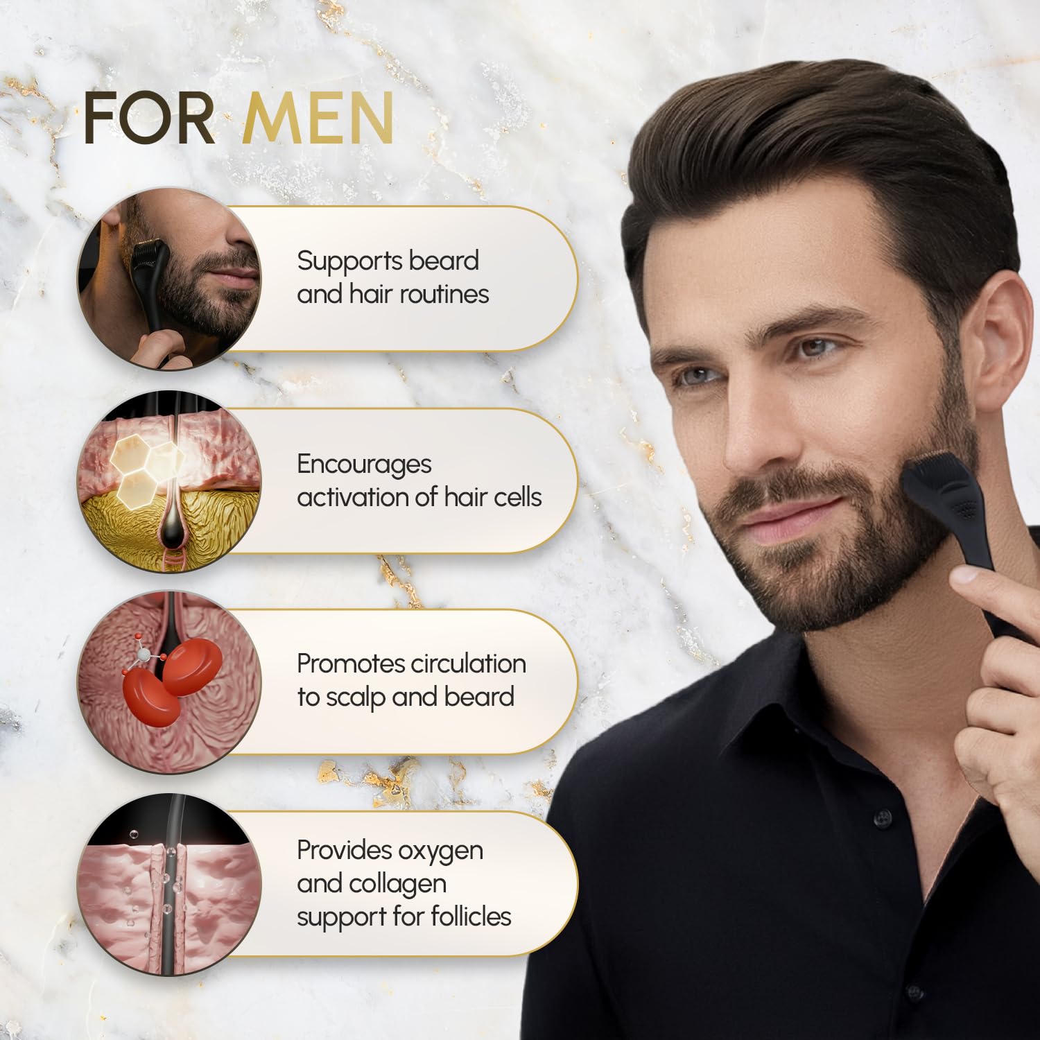DermTech Derma Microneedling Roller - 0.5mm Titanium Needles - Designed in Canada - 540 Needles - For Men and Women - Beard Roller Face Roller (Matte Black) - Available at All In One Marketplace Canada