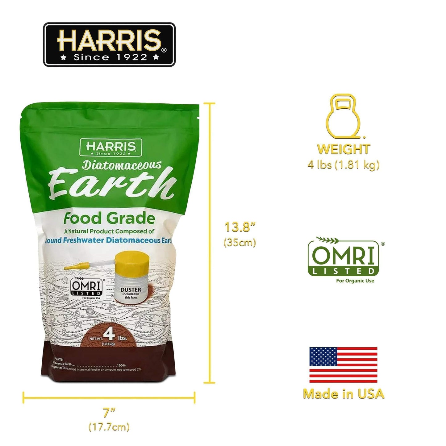 Harris Diatomaceous Earth Food Grade, 4lb w/Free Powder Duster 🍁 All In One Marketplace Canada