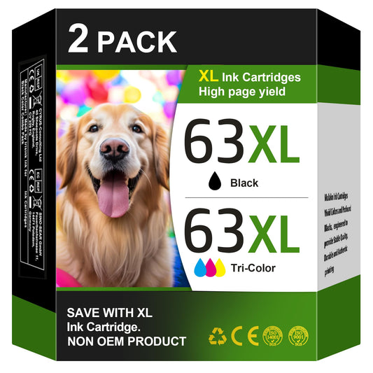 63XL Ink Cartridge Black and Colour Replacement Encre for HP 63 Ink Cartridges 63 XL Ink Cartridges Works for HP OfficeJet 3830 3833 3836 4650 5255; Envy 4516 4520 4522; DeskJet 3630 3632 (2 Pack)