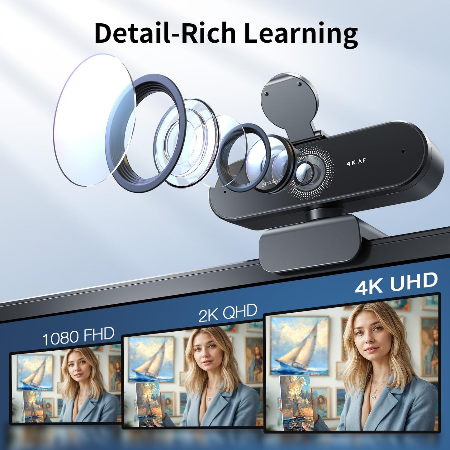 EMEET NOVA 4K Webcam for PC - Computer Camera PDAF Autofocus, 2 Mics, 73° FOV, Auto Light Correction, USB Plug & Play Web Cam, Privacy Cover, Ideal for Home Office, Streaming, Business & Video Calls