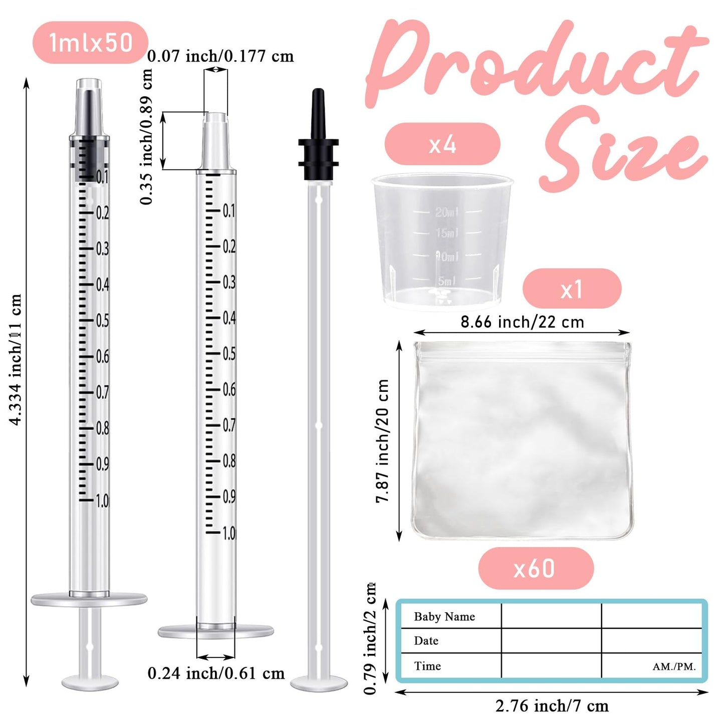 50 Pcs Colostrum Collector Set 1ml Breast Milk Collector Milk Catcher with 60 Stickers 1 Collection Bag and 4Pcs 20ml Measuring Cups Colostrum Collection Gift Set Colostrum Harvesting Kit for Breastfeeding