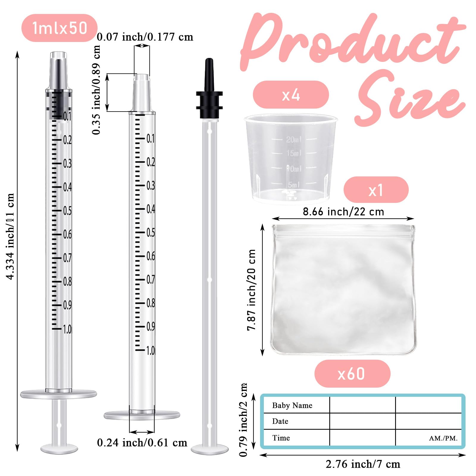 50 Pcs Colostrum Collector Set 1ml Breast Milk Collector Milk Catcher with 60 Stickers 1 Collection Bag and 4Pcs 20ml Measuring Cups Colostrum Collection Gift Set Colostrum Harvesting Kit for Breastfeeding