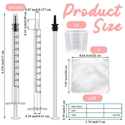 50 Pcs Colostrum Collector Set 1ml Breast Milk Collector Milk Catcher with 60 Stickers 1 Collection Bag and 4Pcs 20ml Measuring Cups Colostrum Collection Gift Set Colostrum Harvesting Kit for Breastfeeding