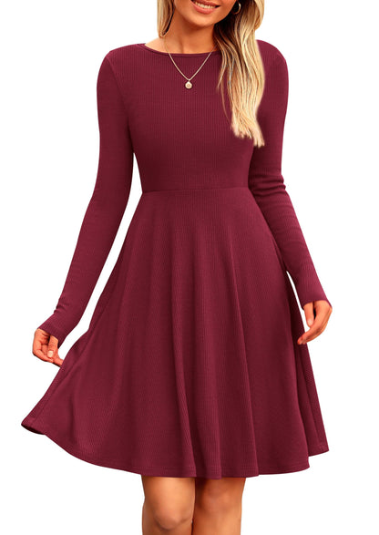 PRETTYGARDEN Women's Fall Casual Long Sleeve Short Dress Wine Red,S 🍁 All In One Marketplace Canada