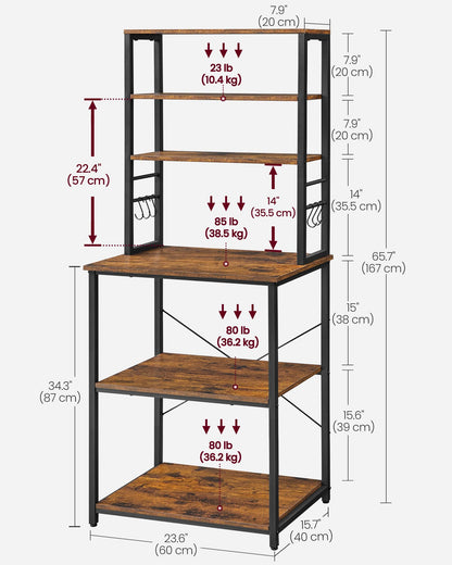 VASAGLE Coffee Bar, Baker’s Rack for Kitchen with Storage, 6-Tier Kitchen Shelves with 6 Hooks, Microwave Stand, Industrial, 15.7 x 23.6 x 65.7 Inches, Rustic Brown and Black UKKS024B01 🍁 All In One Marketplace Canada VASAGLE