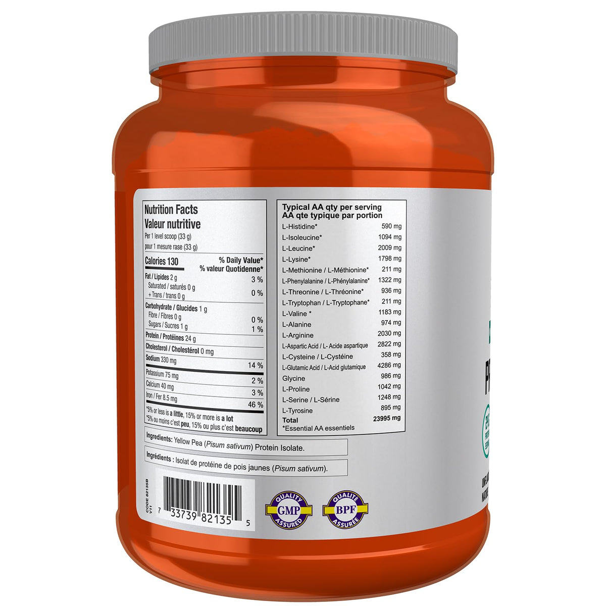 NOW Sports, Pea Protein 24 g, Fast Absorbing, Plant Based, Unflavoured Flavoured, 907g