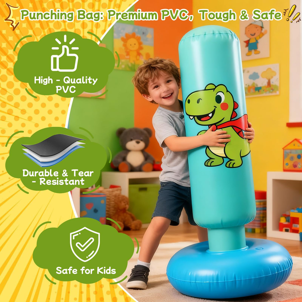 Qoosea Punching Bag for Kids 48in Dinosaur Toys Boxing Bag Set with Gloves 🍁 All In One Marketplace Canada