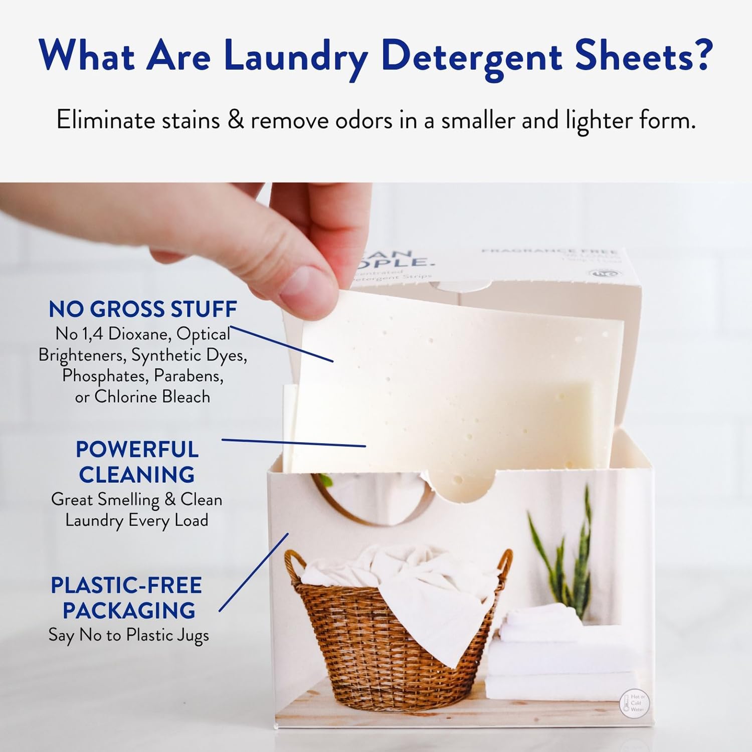 Clean People Laundry Detergent Sheets - Recyclable Packaging, Hypoallergenic, Stain Fighting - Ultra Concentrated, Laundry Soap - Fragrance Free, 96 Pack