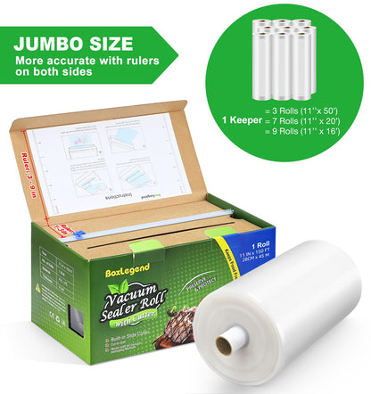 11’’ x 150’ Vacuum Sealer Roll Keeper with Cutter, Vacuum Sealer Bags for Food, Food Saver Bags Rolls, BPA Free, Commercial Grade, Great for Storage, Meal prep and Sous Vide - Available at All In One Marketplace Canada