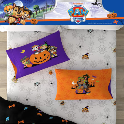 Parure de lit 5 pièces pour enfants Halloween Pat' Patrouille, ensemble de couette réversible et draps ultra-doux et confortables avec taie d'oreiller, lit simple, (produit sous licence officielle) par Franco