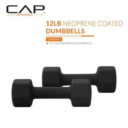 CAP Barbell Neoprene Dumbbell Weights, 12 lb Pair, Black