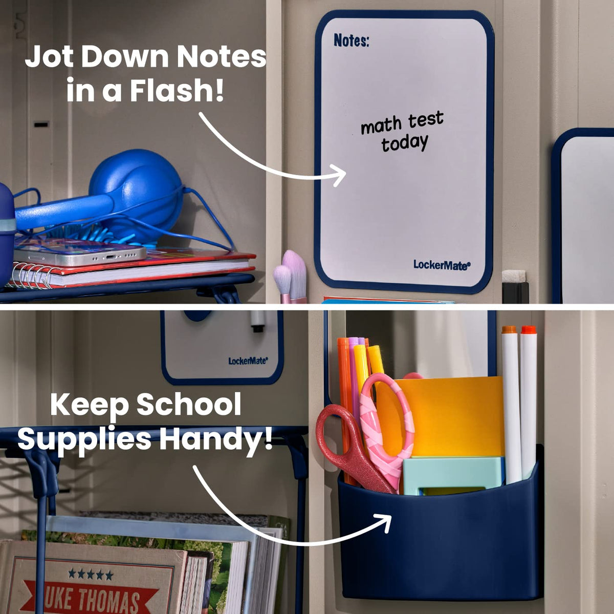 LockerMate 7-Piece Locker Organizer Kit, Includes Locker Shelf, Mirror, Whiteboard, Storage Cup & Dry Erase Marker, Blue