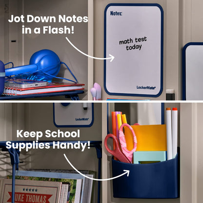 LockerMate 7-Piece Locker Organizer Kit, Includes Locker Shelf, Mirror, Whiteboard, Storage Cup & Dry Erase Marker, Blue