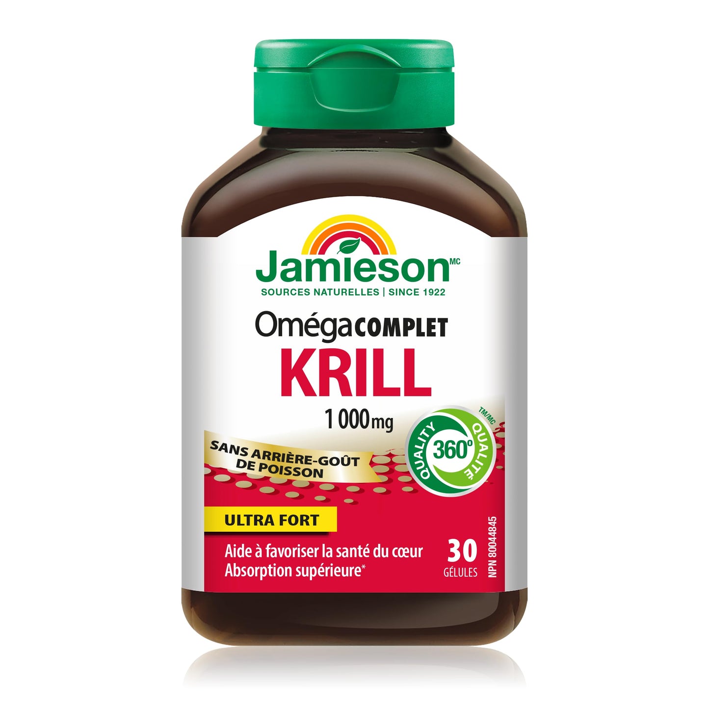 Jamieson Omega Complete Pure Krill Oil, 1000 mg, 30 Softgels, No Fishy Aftertaste, Supports Heart Health, High Potency, Provides Superior Absorption. With Antarctic Krill Oil, Proudly Canadian Jamieson