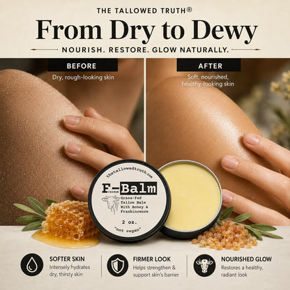 The Tallowed Truth F-Balm - All-In-One Premium Tallow Balm for Face & Body – Grass-Fed, Grass-Finished with Soft Sweet Scent of Honey & Frankincense – 5 Ingredients Only – Made in Canada - 2 oz - Available at All In One Marketplace Canada