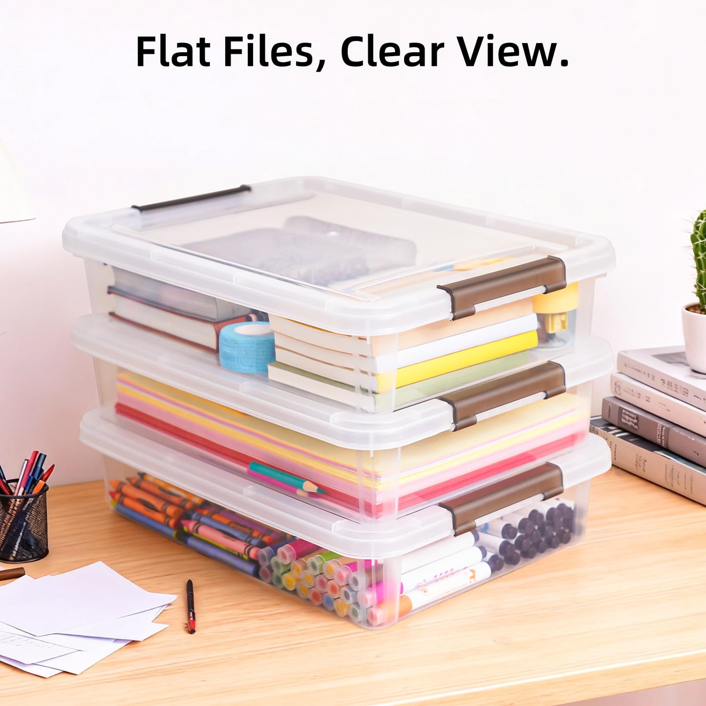 Citylife 3 PCS Plastic Storage Bins with Latching Lids Clear File Box Portable Storage Containers for Organizing A4 Paper, Document, Scrapbook, 14.65" x 10.43" x 2.87" - Available at All In One Marketplace Canada