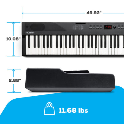 Alesis 88 Key Keyboard Piano with 480 Sounds, Speakers, USB MIDI, Carry-Bag, Stand, Headphones, Pedal and Piano Lessons for Beginners