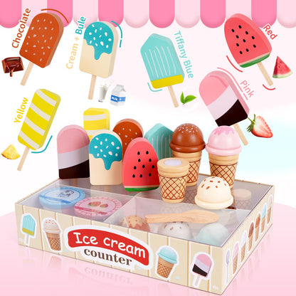 Melofaver Wooden Ice Cream Play Set, Pretend Play Ice Cream Toys for Kids 🍁 All In One Marketplace Canada