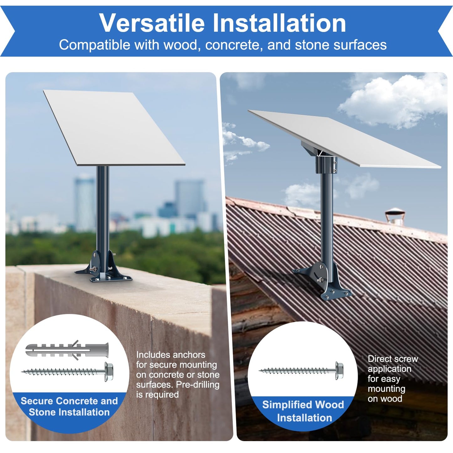 Starlink Gen 3/4/4X Mount Adapter Aluminum Alloy, 15.7" Heavy Duty Steel Pivot Pole Pipe with Adjustable Base (Roof Mount) - Available at All In One Marketplace Canada