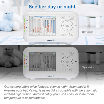 VTech VM3252-2 Digital Video Baby Monitor with 2.8" LCD 2 Cameras and Automatic Night Vision, 1 Count, White VTech
