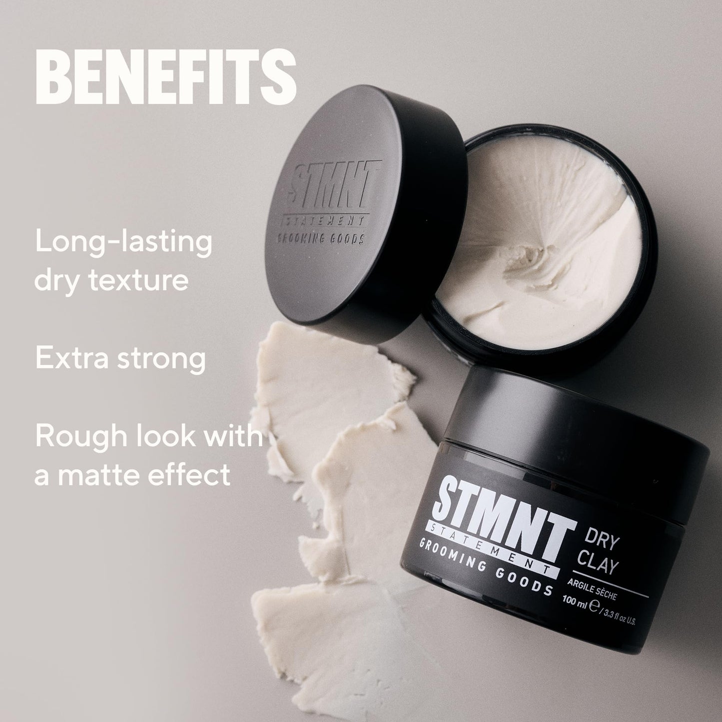 STMNT Statement Grooming Goods Dry Clay, Extra Matte Finish, Super Strong Control, Easy to Wash Out, 100 ml STMNT