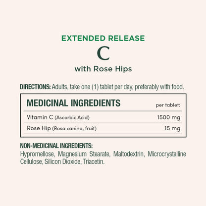 NATURE'S BOUNTY Vitamin C With Rose Hips, 1500 mg, Extended Release, Helps Maintain Immune Function, Coated Tablets, 192.7 g - Available at All In One Marketplace Canada