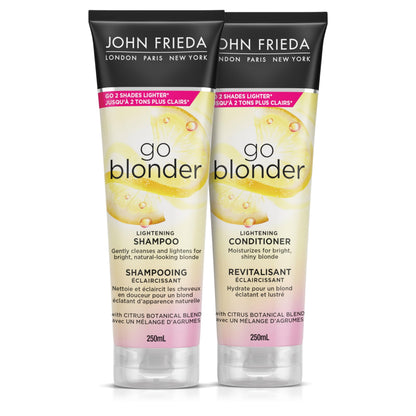 John Frieda Go Blonder Duo for Blondes, Lightening Shampoo and Conditioner, Gradually lightens and brightens natural, colour-treated and highlighted blonde hair, peroxide and ammonia free. Packaging May Vary 🍁 All In One Marketplace Canada