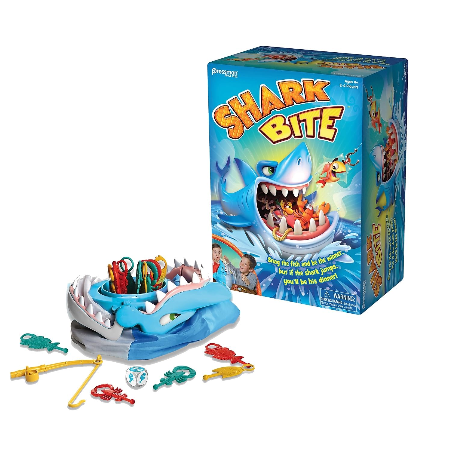 Pressman Shark Bite - Roll the Die and Fish for Colorful Sea Creatures Before the Shark Bites Game!, 5'' - Trilingual Pressman