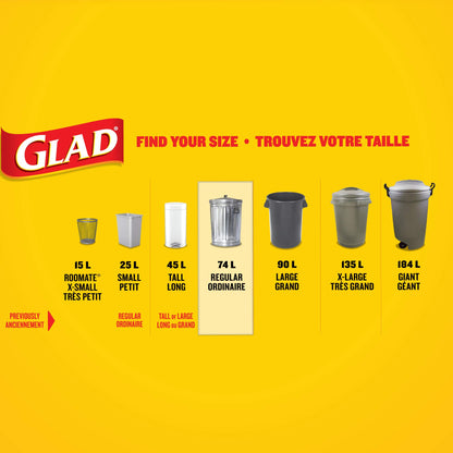 Glad Black Garbage Bags - Regular 74 Litres - Value Pack 100 Trash Bags, Made in Canada of Global Components