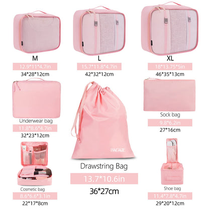BAGAIL 8 Set Packing Cubes, Lightweight Travel Luggage Organizers with Shoe Bag, Toiletry Bag & Laundry Bag (Blush Pink)