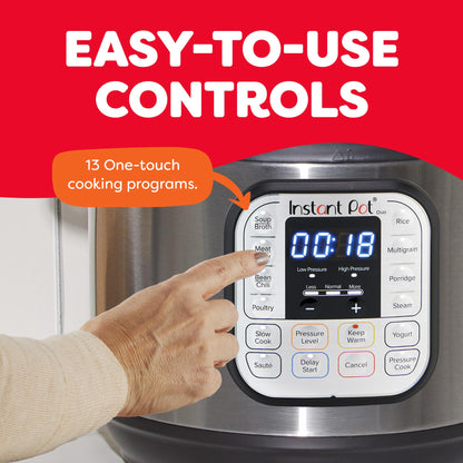 Autocuiseur électrique 7-en-1 Instant Pot Duo, mijoteuse, cuiseur à riz, cuit-vapeur, sauteuse, yaourtière, chauffe-plat et stérilisateur, 8 litres, acier inoxydable/noir
