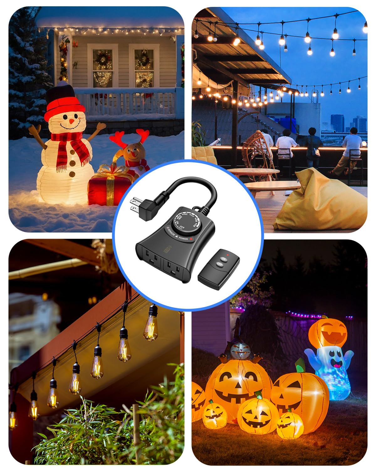HBN Outdoor Light Timer Waterproof, Weatherproof Photocell Dusk to Dawn Light Sensor Timer with Remote Control, 2/4/6/8 Countdown Timer, 2 Grounded Outlet for Christmas Lights，1875W 15A 1/2HP 🍁 All In One Marketplace Canada