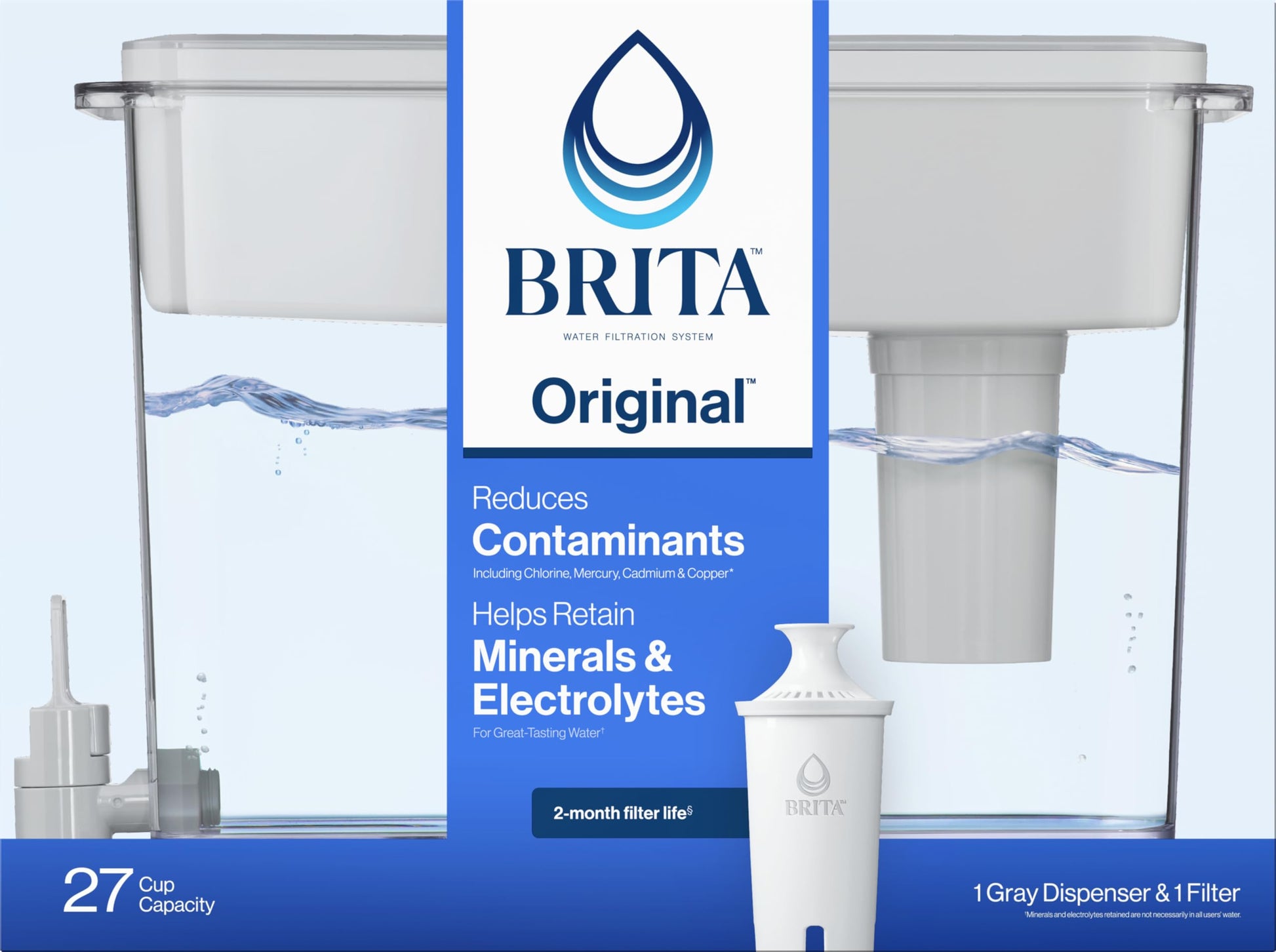 Brita 27 Cup Filter Dispenser, Reduces Chlorine taste and odour from Tap Water, Filters 151 Litres, UltraMax, Grey