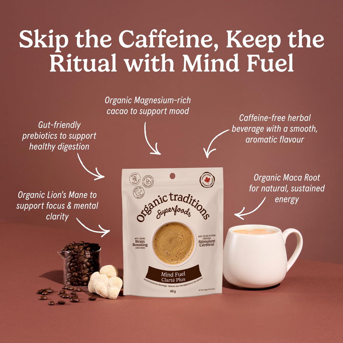 Organic Traditions Mind Fue Mushroom Coffee Alternative, Instant Blend, 5oz 🍁 All In One Marketplace Canada