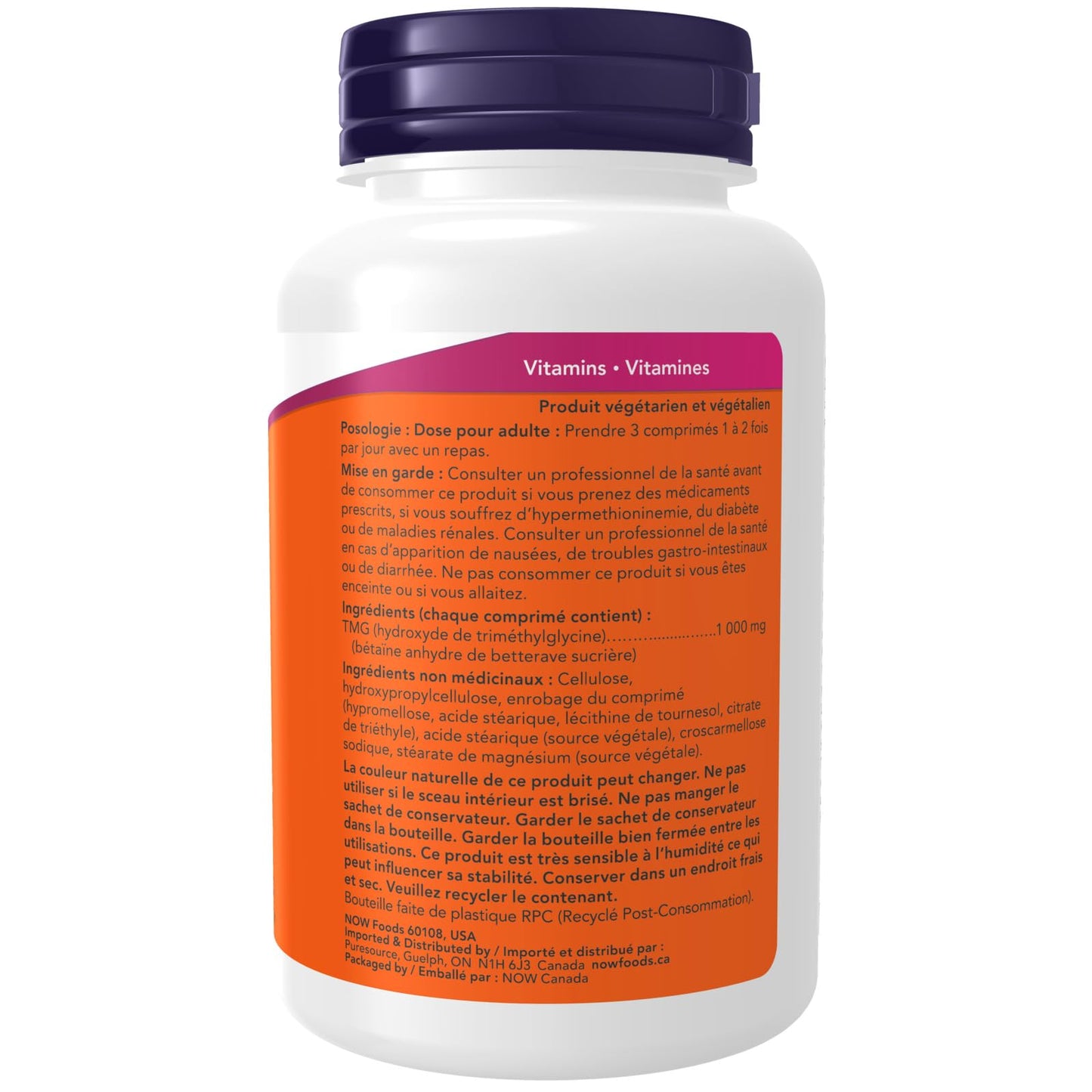 NOW Supplements, TMG Betaine (Trimethylglycine) 1,000 mg, Liver Support, 100 Tablets - Available at All In One Marketplace Canada