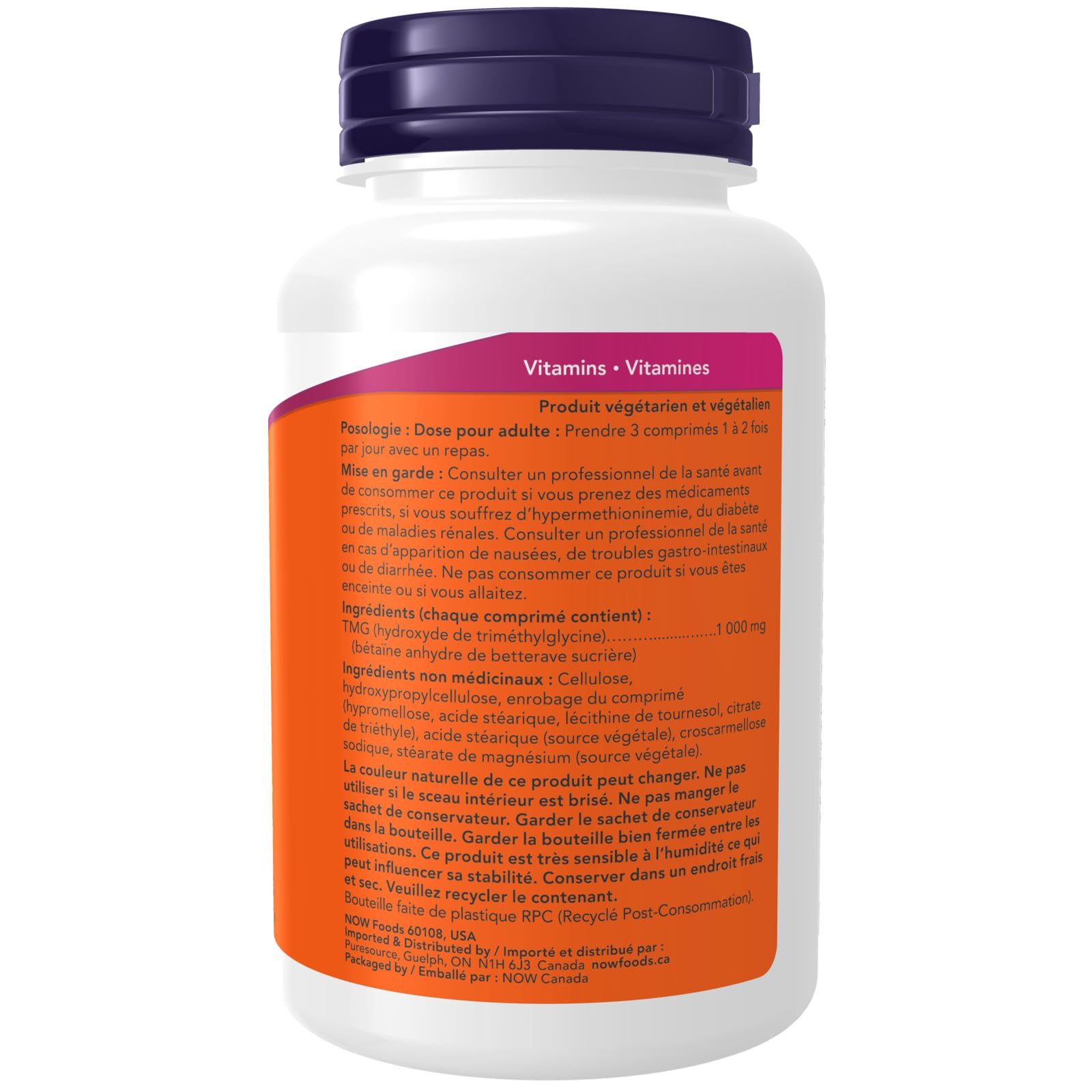 NOW Supplements, TMG Betaine (Trimethylglycine) 1,000 mg, Liver Support, 100 Tablets - Available at All In One Marketplace Canada