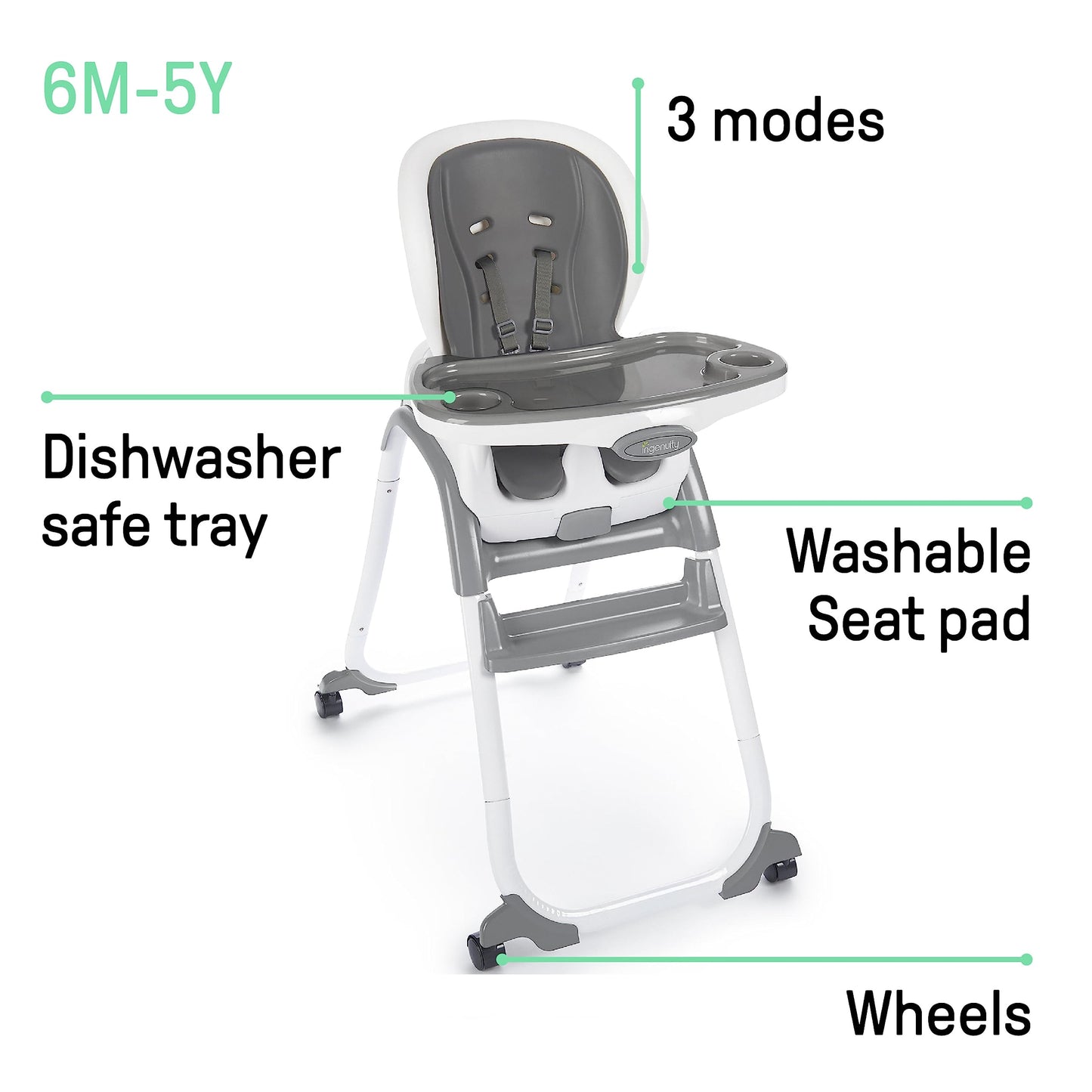 Ingenuity SmartClean Trio Elite 3-in-1 Convertible Baby High Chair, Toddler Chair, and Dining Booster Seat-Slate 🍁 All In One Marketplace Canada