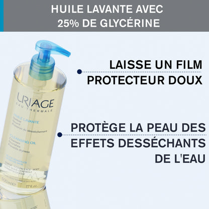 Uriage Cleansing Soothing Oil - Face & Body Daily Cleanser & Shower Oil With Glycerin & Ceramides - Whole Family Format, Babies, Children & Adults - Sensitive Skin - Soap-Free, Fragrance-Free - 500ml Uriage