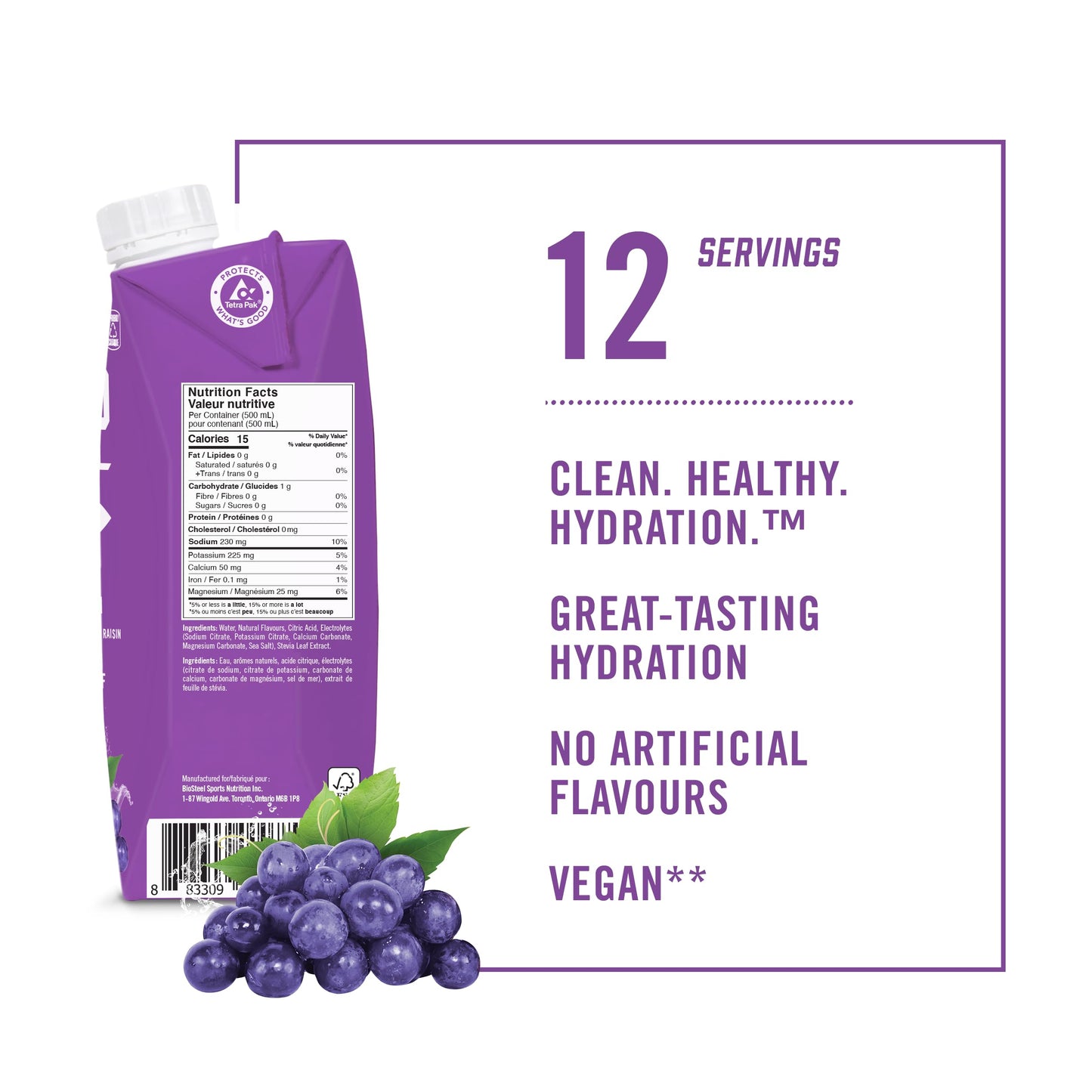 BioSteel Electrolyte Sports Drink, Grape, 12-Pack, Zero Sugar
