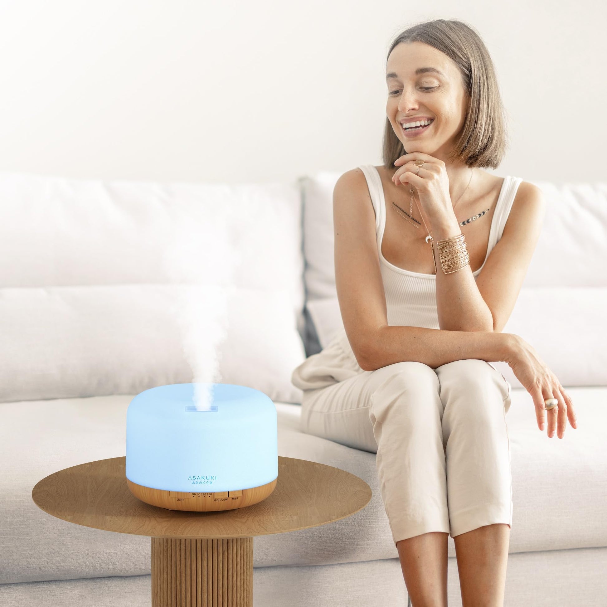 ASAKUKI 500ml Essential Oil Diffuser, 5 in 1 Premium Ultrasonic Aromatherapy Fragrant Oil Vaporizer Humidifier with Remote Control, 3 Timer and Auto-Off Safety Switch, 7 LED Light Colors - Available at All In One Marketplace Canada