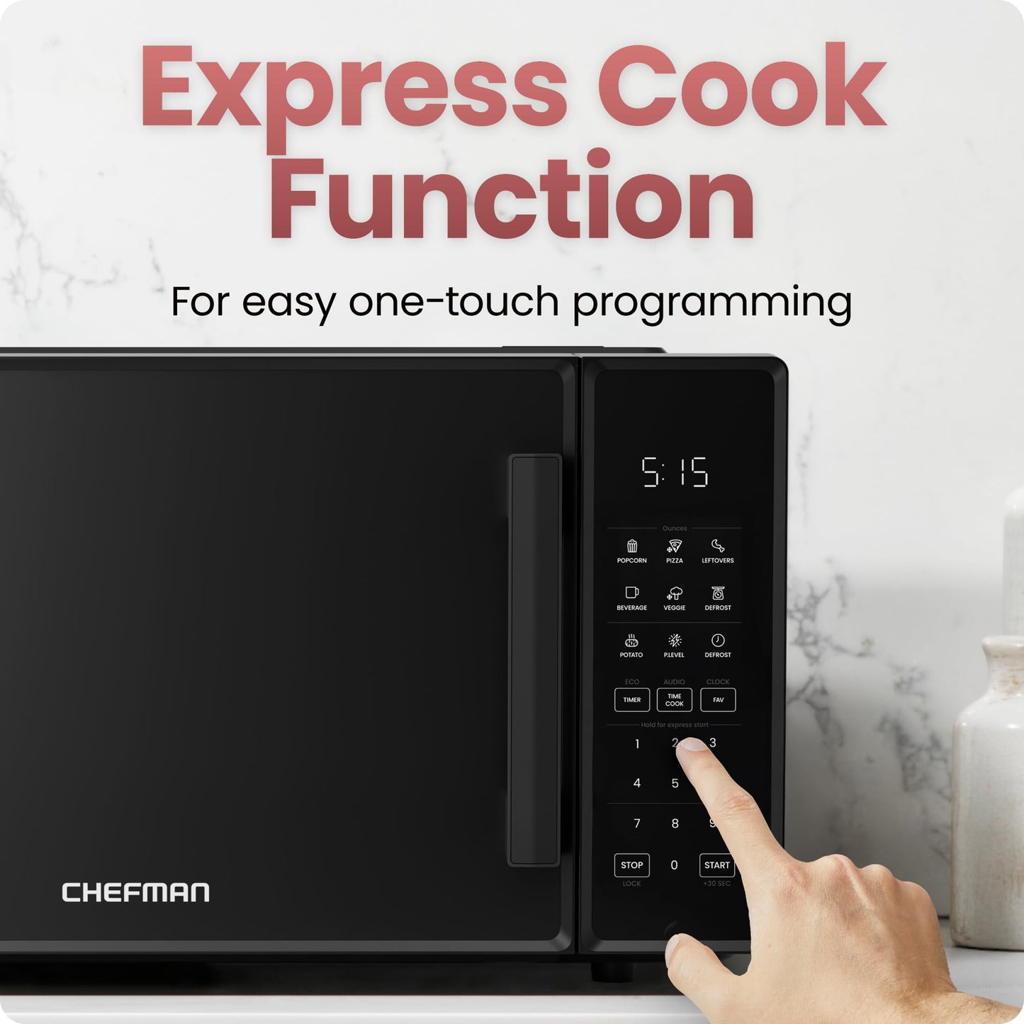 Chefman Countertop Microwave Oven 1.1 Cu. Ft., 1000 Watts with 10 Power Levels, 6 Cooking Presets with One-Touch Express Cook, Eco Mode, Child Safety Lock, & Mute Button - Black 🍁 All In One Marketplace Canada