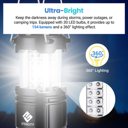 Etekcity LED Camping Lantern, 4 Pack, Battery Powered, Emergency Light Etekcity
