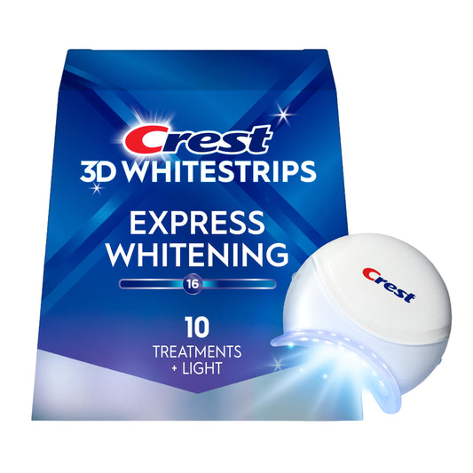 Crest 3D Whitestrips Express Whitening + Whitening Light At-home Teeth Whitening Kit, 10 Treatments + Light, 16 Levels Whiter - Available at All In One Marketplace Canada