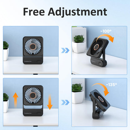 Desk Fan, 4000mAh Table Fan USB Rechargeable, 3 Speed Mini Fans, Quiet & Powerful & Rotatable, Compact & Portable Fan for Home Bedroom Desktop Office Traveling Car Outdoor, Black
