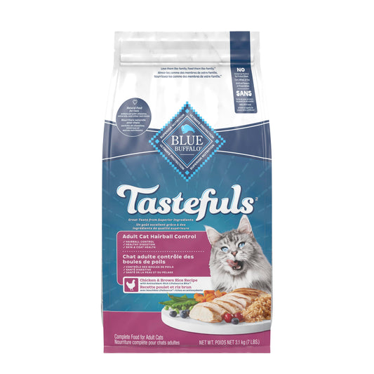 Blue Buffalo Tastefuls Chicken & Brown Rice Recipe Adult Dry Cat Food Hairball Control, Real Chicken First, Deliciously Healthy Natural Cat Food, Supports Digestive Care and Coat Health, 3.1kg Bag 🍁 All In One Marketplace Canada